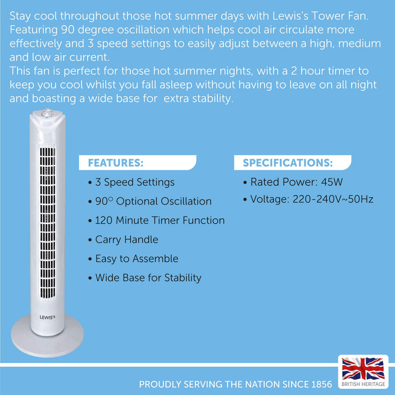 Lewis's 32 Inch -Tower Fan  White