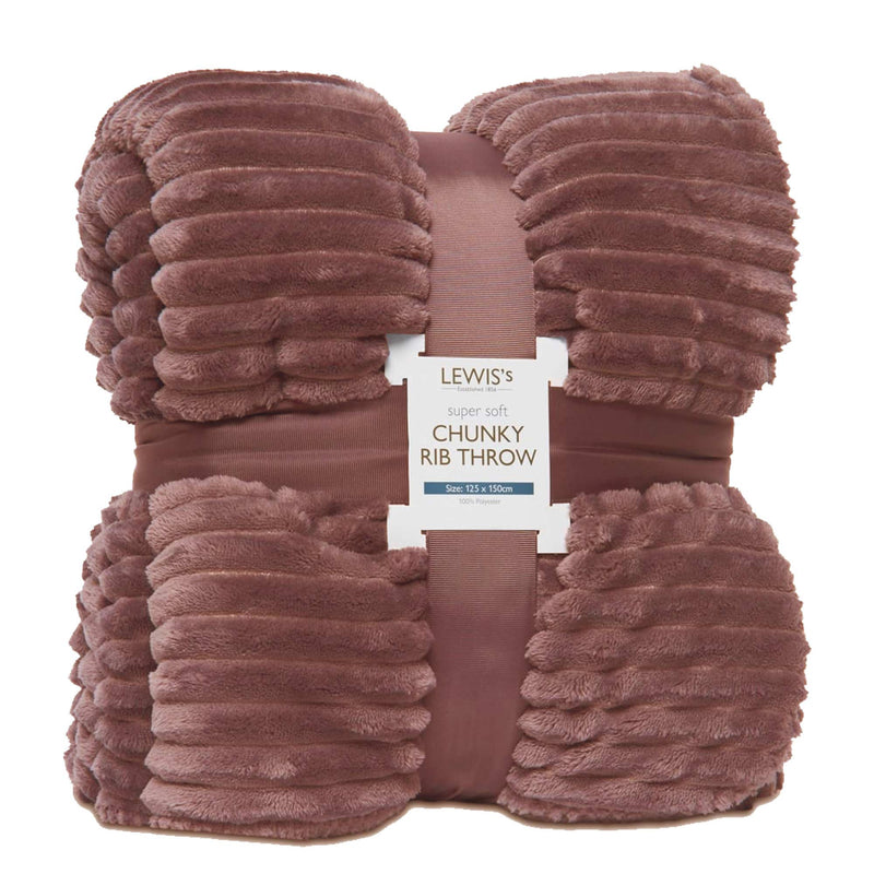 Lewis's Super Soft Chunky Ribbed Throw - Blush