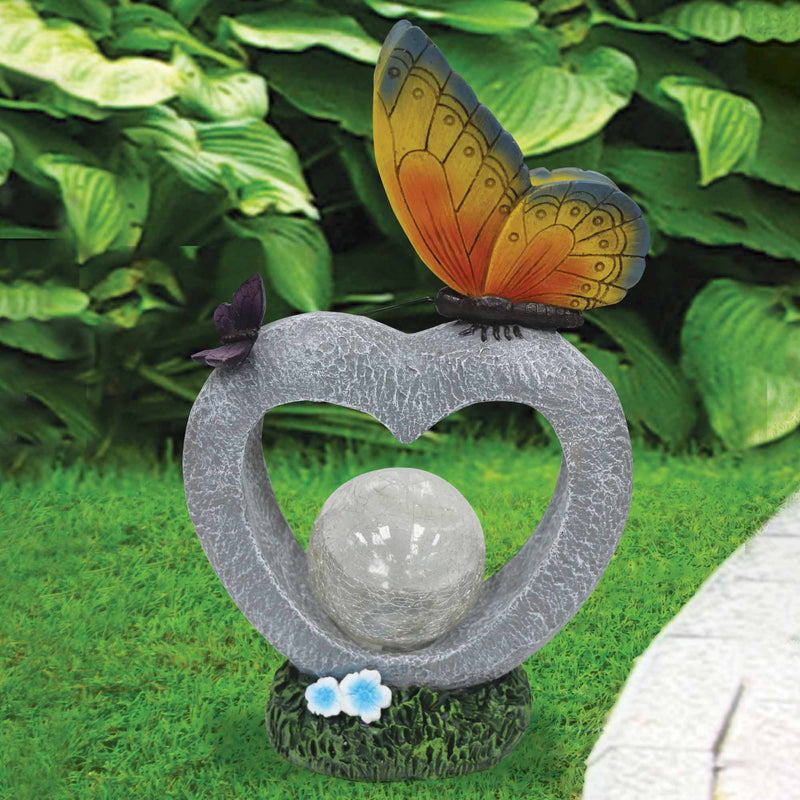 Silver & Stone Outdoor Solar Ornament Butterflies with Crackle Ball - Blue Butterfly