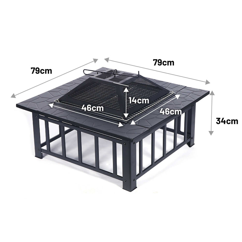Silver & Stone 3 in 1 Outdoor Fire Pit with BBQ Grill Shelf & Waterproof Cover
