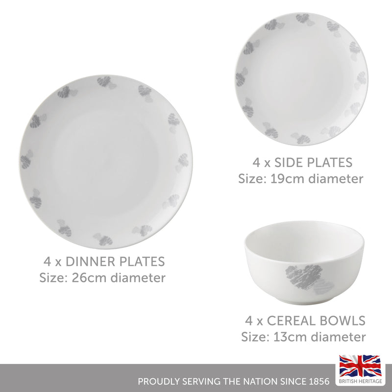 Lewis's 12 Piece Dinner Set - Hearts