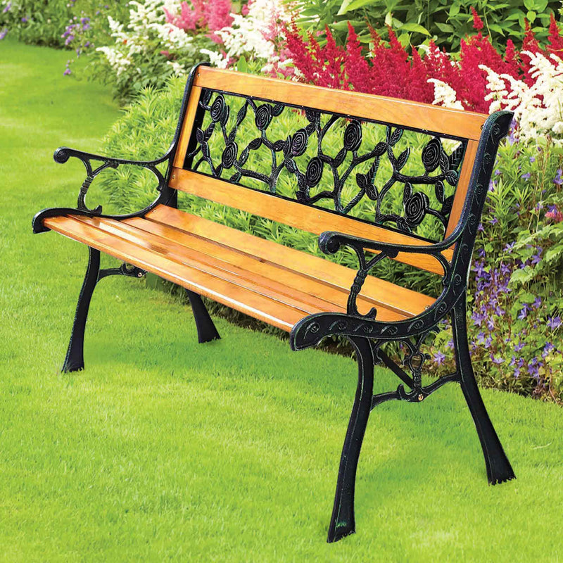 Silver & Stone Atlanta 3 Seater Wooden Rose Effect Garden Bench 1.25m