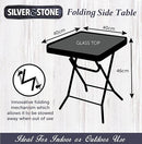 Silver & Stone Folding Glass Side Table 40 x 40 x 46cm - Black - Indoor or Outdoor