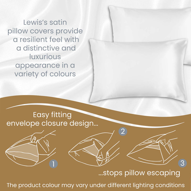 Lewis's Satin Feel 2 Pack Pillowcases - White