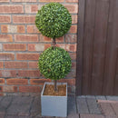 Silver & Stone Artificial Double Buxus Boxwood Ball Tree Wooden Effect Grey Planter 89cmH