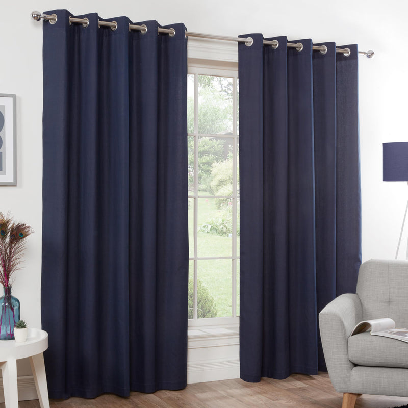 Naples Eyelet Curtains - Pure Cotton - Navy Blue