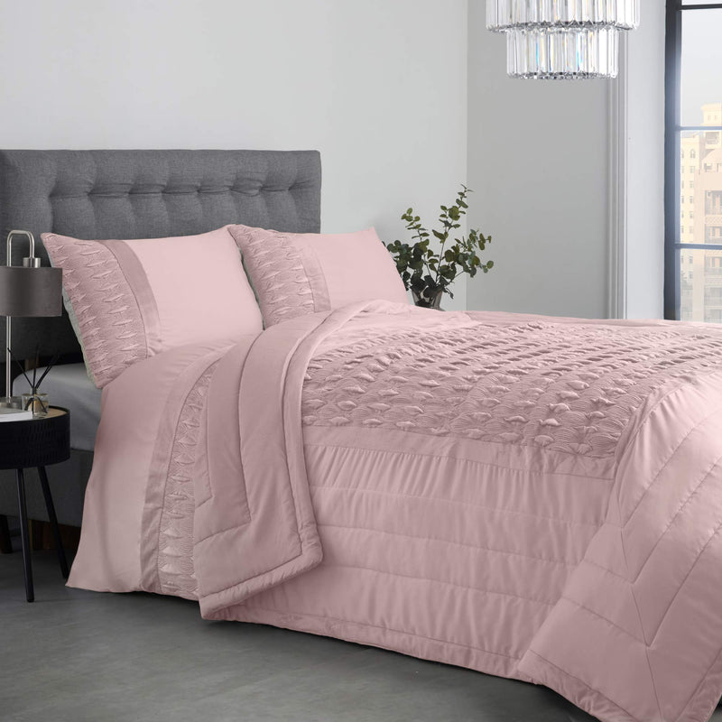 Lewis's Aria Quilted Satin Panel Luxury Duvet Set - Blush Pink