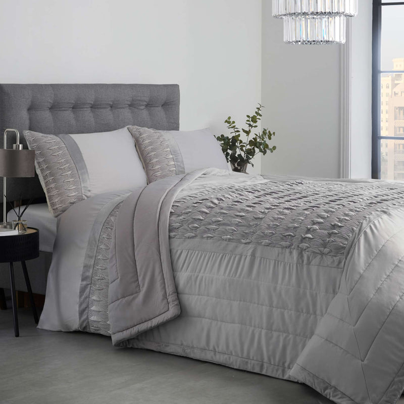 Lewis's Aria Quilted Satin Panel Luxury Duvet Set - Silver