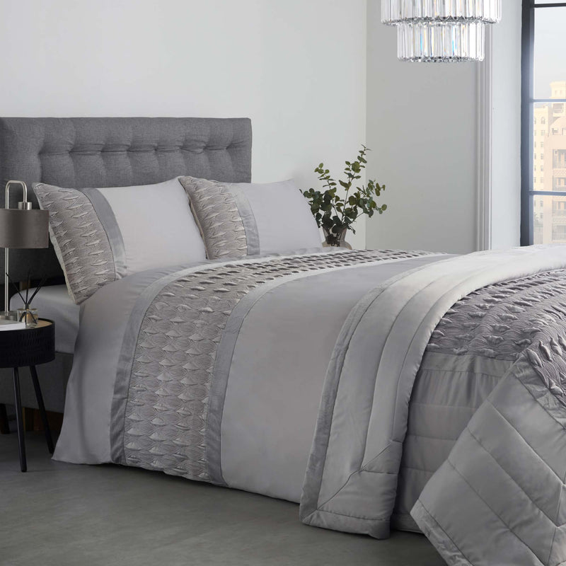 Lewis's Aria Quilted Satin Panel Luxury Duvet Set - Silver