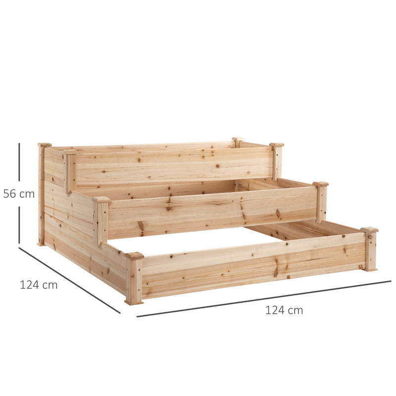 Outsunny Wooden Raised Bed 3-Tier Planter Kit Elevated Box Outdoor Stand