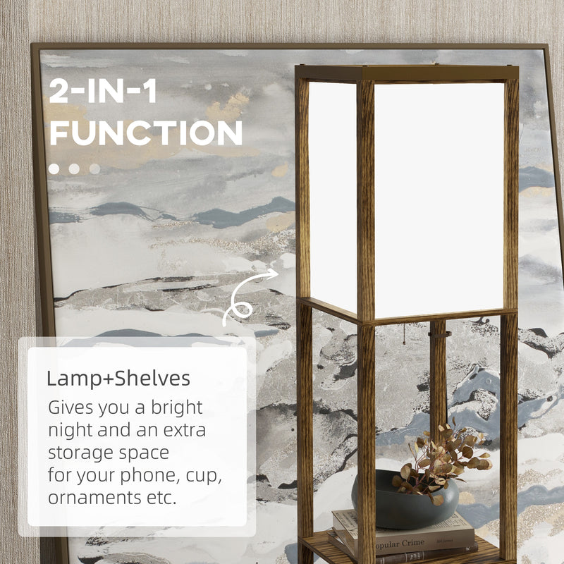 HOMCOM Shelf Floor Lamp with Dual Light, for Living Room, Bedroom, Brown