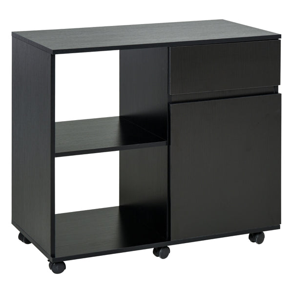 HOMCOM Printer Stand with Open Storage Shelves Black