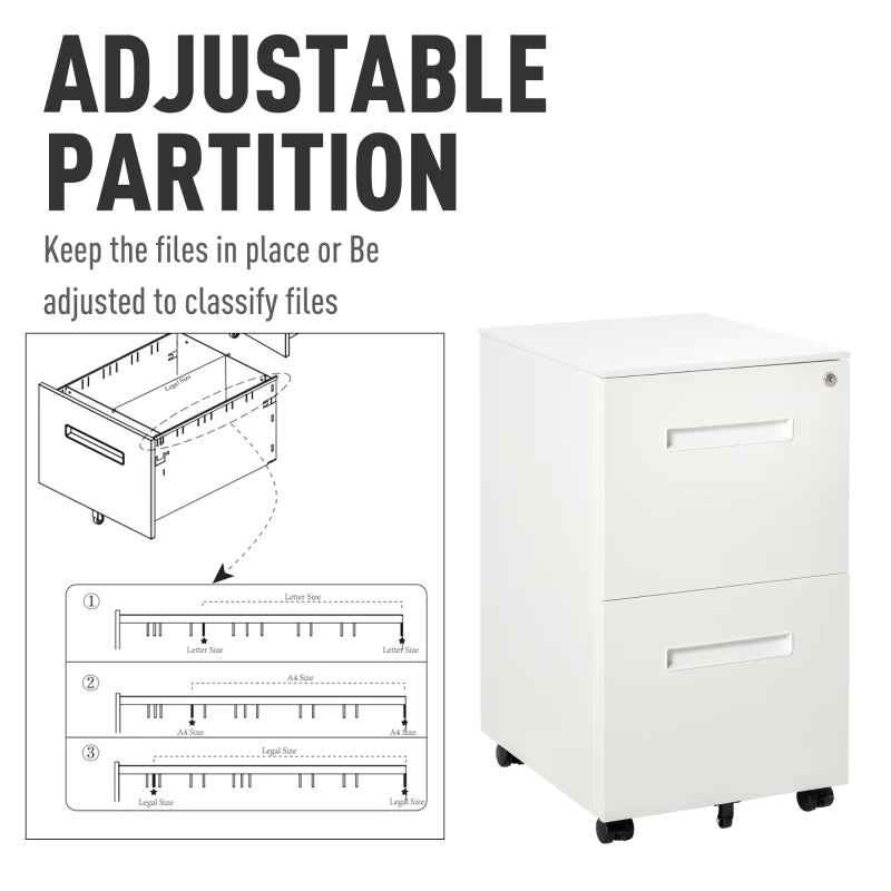 Vinsetto Filing Cabinet with 2 Drawers 39x48x67cm White