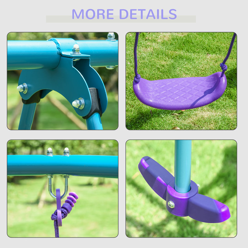 Outsunny Metal 2 Swings & Seesaw Set Height Adjustable Outdoor Play Set, Green