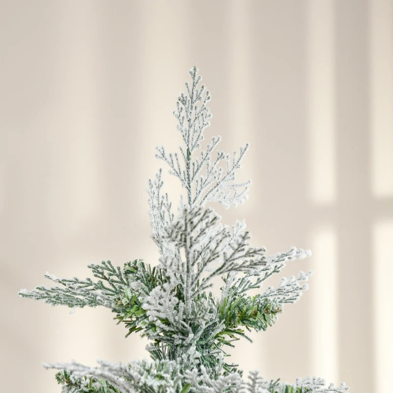 HOMCOM Christmas Tree Pencil Snow Flocked 6' with Realistic Cypress Branches