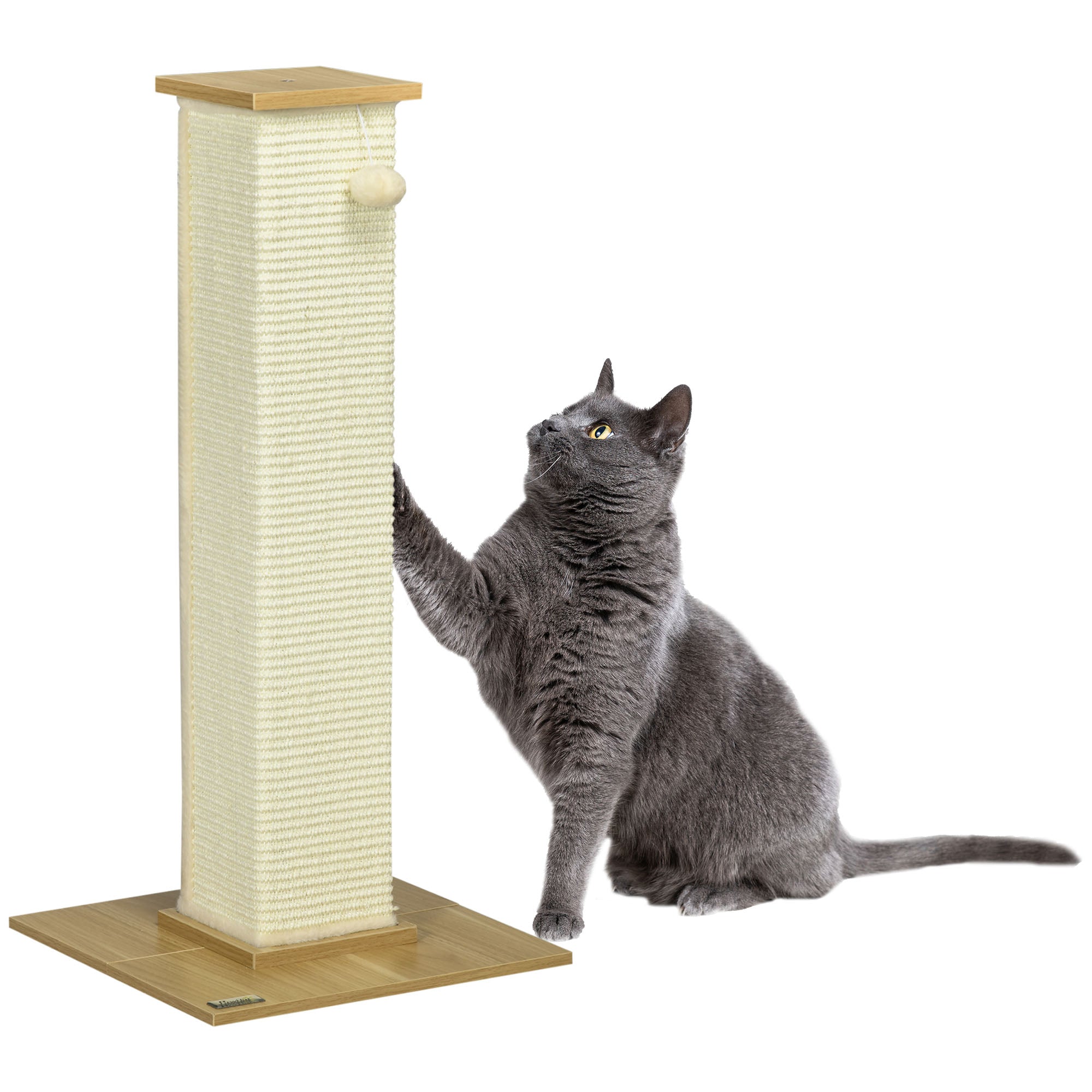 Scratching Post Rope PawHut 80cm Sisal Rope Scratching Post, Cat Scratching Post - White