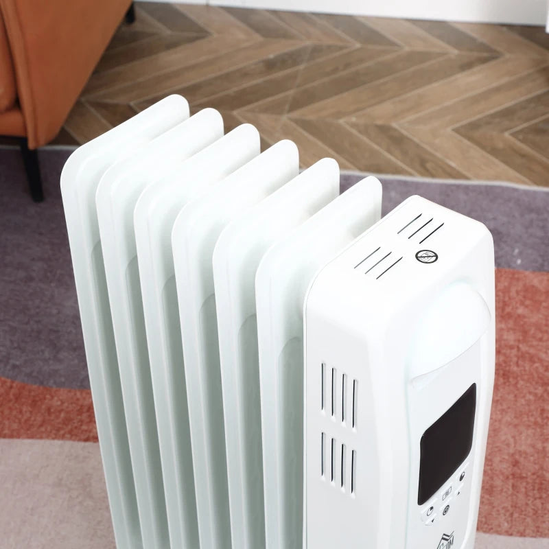 Home Savers 1630W Oil Filled Radiator, 7 Fin Portable Heater w/ Timer Remote Control White