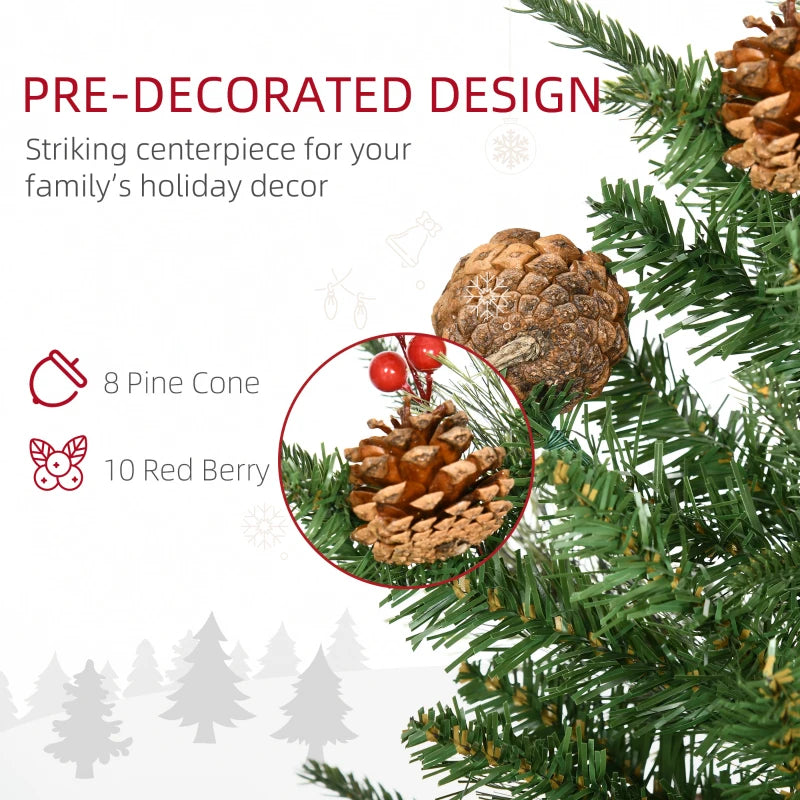 HOMCOM Christmas Tree Set of 2 3' with Red Berries and Gold Pots