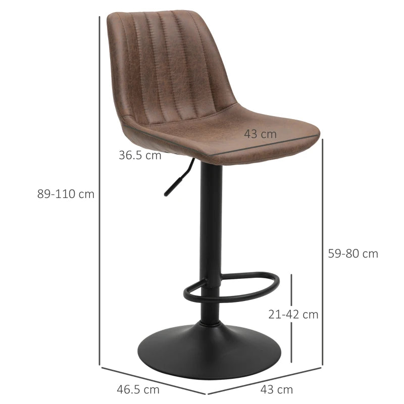 Brown Bar Stools Set of 2 with Footrest Brown Adjustable Height Swivel