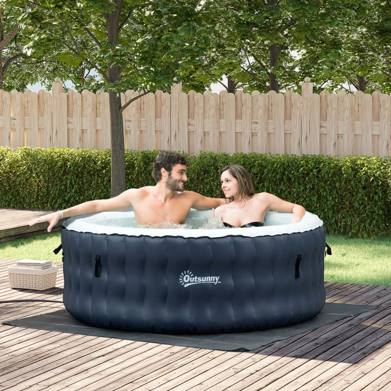 Outsunny Inflatable Hot Tub Spa Round with Cover for 4-6 People 195cm - Dark Blue