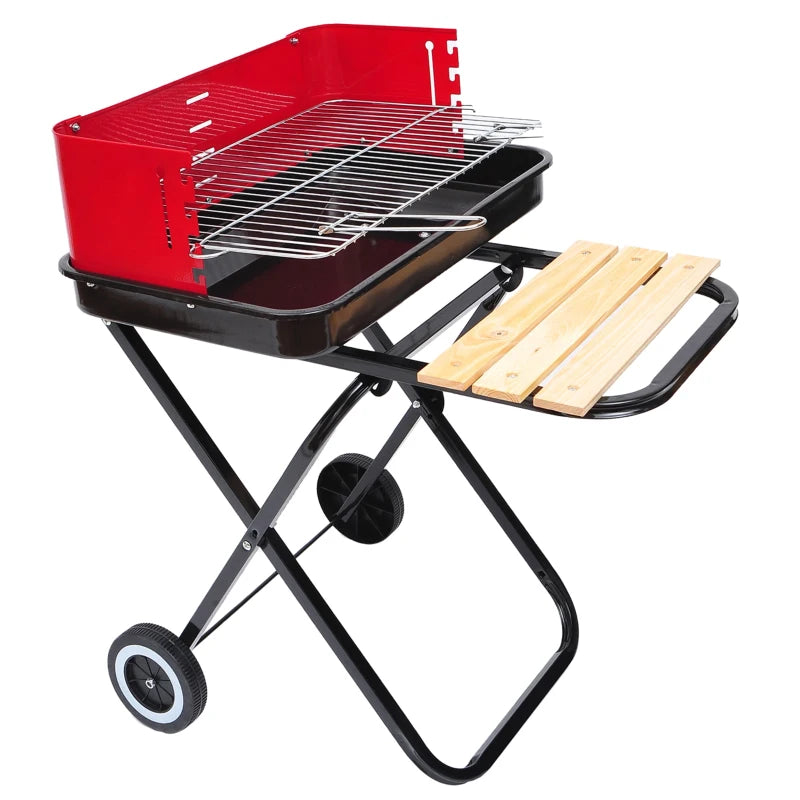 Outsunny Outdoor Foldable Charcoal BBQ Grill with Wheels - Red / Black