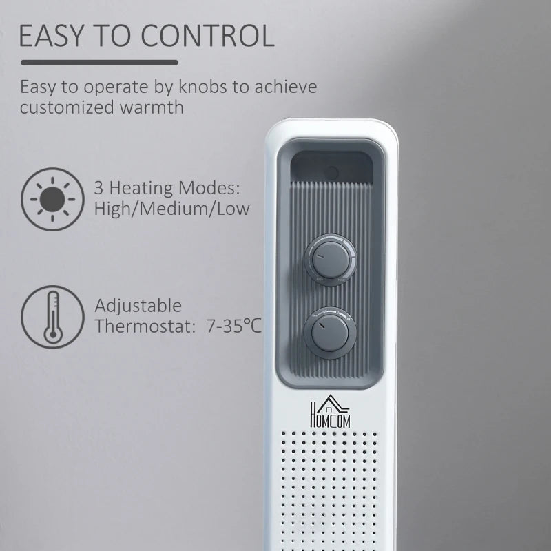 HOMCOM Oil Filled Radiator Seven Fin Portable Heater w/ Three Heat Settings, White