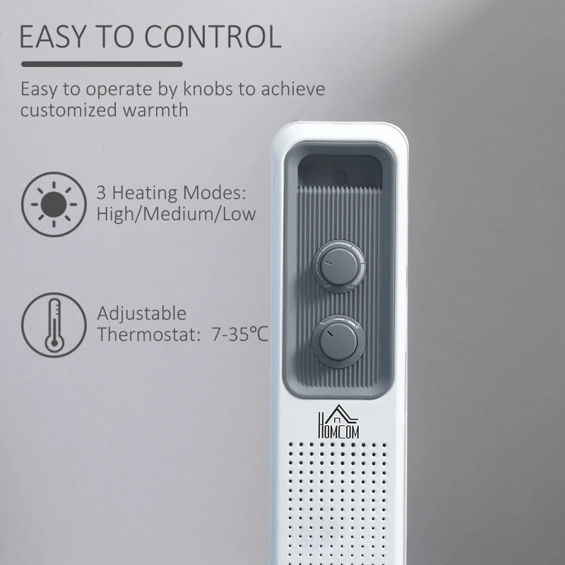 Home Savers Oil Filled Radiator Seven Fin Portable Heater w/ Three Heat Settings, White
