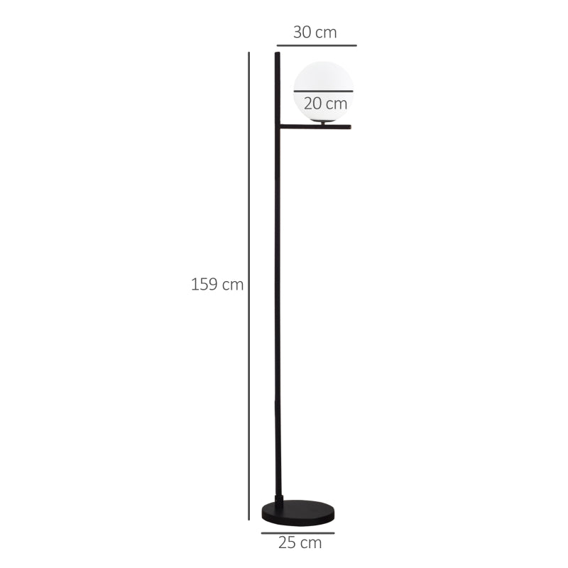HOMCOM Modern Metal Floor Lamp with Sphere Light 159cm - Black