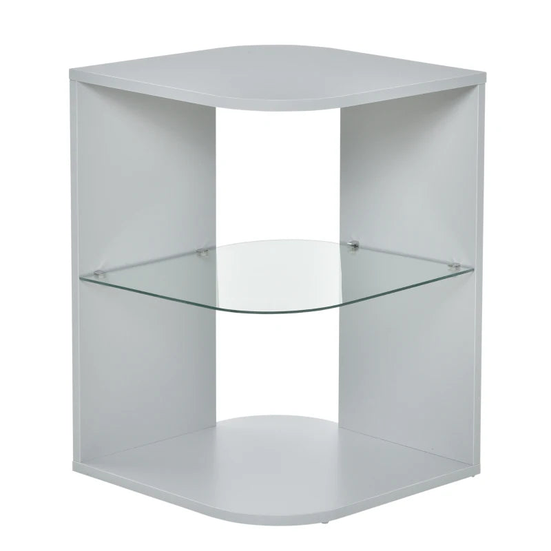 HOMCOM Modern Side Table with 2 Shelves Grey