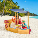 Outsunny Kids Wooden Sandbox Play Station, Covered Children Sand Boat Outdoor, For Backyard, W/ Canopy Shade, Storage Bench, Bottom Liner, Aged 3-8 Years Old, Orange