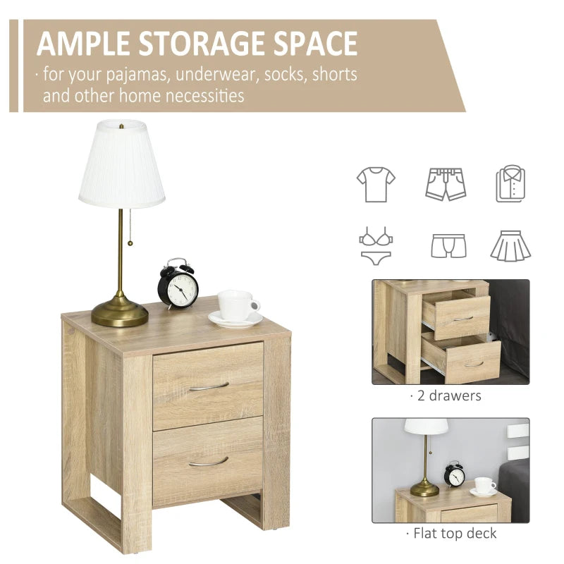 HOMCOM Bedside Table with 2 Drawers 54x48x39cm - Oak