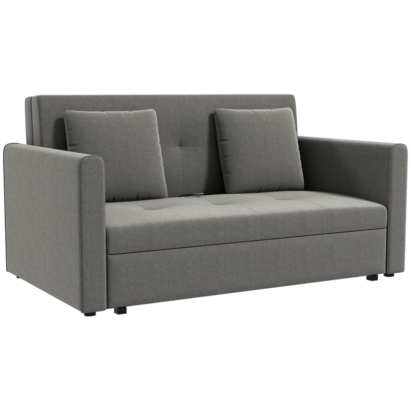 HOMCOM 2 Seater Sofa Bed, Convertible Bed Settee, Modern Fabric Loveseat Sofa Couch with 2 Cushions, Hidden Storage for Living Room, Guest Room, Light Grey
