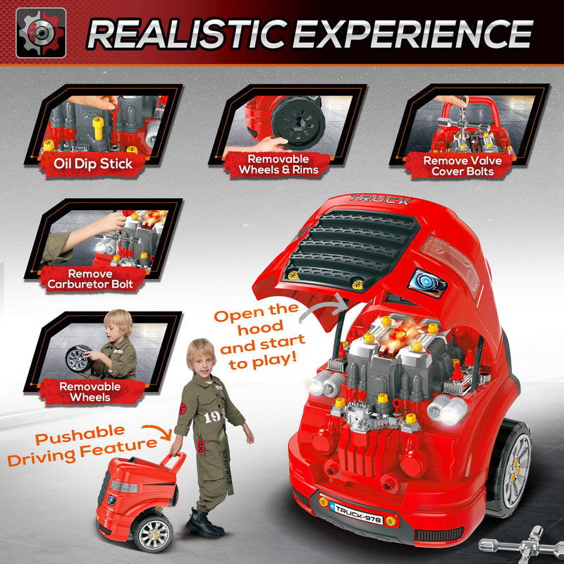 HOMCOM Kids Truck Engine Toy Set - Red