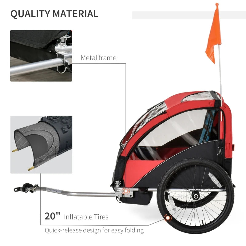 HOMCOM Bicycle Trailer with 2 Wheels - Red