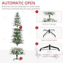 HOMCOM Pencil Snow Christmas Tree Flocked 6' with Realistic Cypress Branches