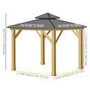 Outsunny 3x(3)M Outdoor Hardtop Gazebo Canopy with 2-Tier Roof and Solid Wood Frame Outdoor Patio Shelter for Patio, Garden, Grey