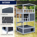 PawHut Wooden Outdoor Cat House 3-Tier Kitten Shelter W/ Tilted Roof Grey