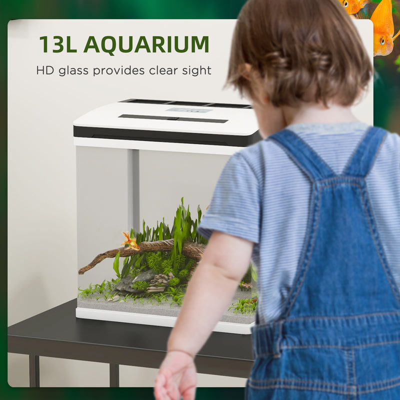 PawHut Aquarium 13L Glass Fish Tank w/ Filter, LED Lighting, Water Pump
