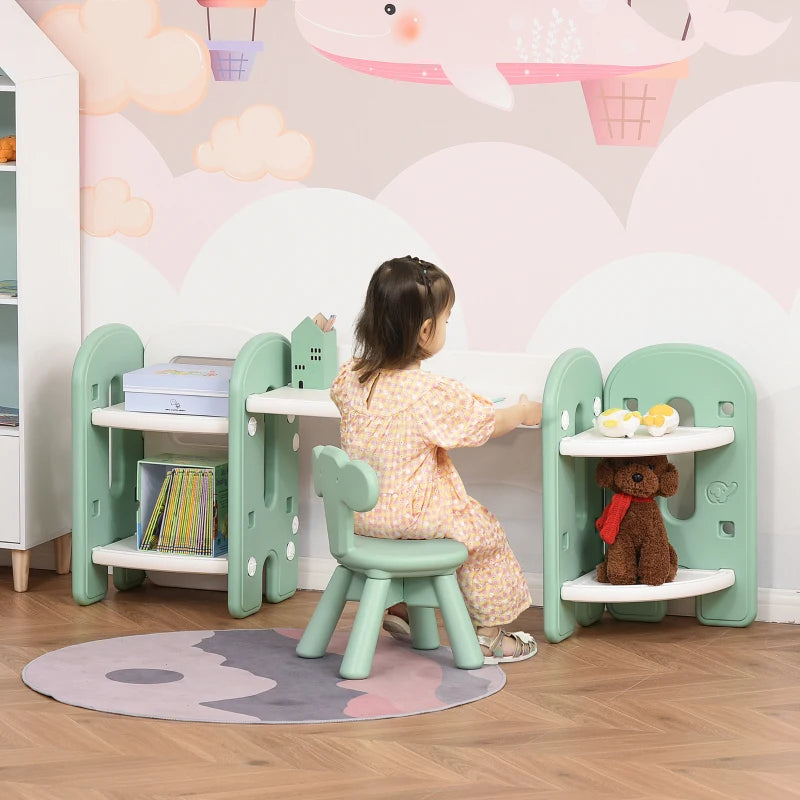 HOMCOM Childrens Table and Chair Set Adjustable – Green & White