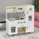 HOMCOM Kids Wooden Pretend Play Toy Kitchen Cooking Set Role Play Phone for Boys Girls White