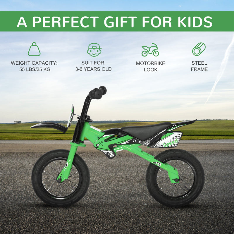 Kids Balance Bike 12 with Motorbike Look Green