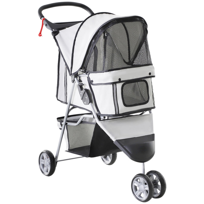 PawHut Pet Stroller Pushchair Carrier for Cat Puppy with 3 Wheels Grey