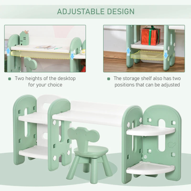 HOMCOM Childrens Table and Chair Set Adjustable – Green & White