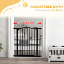 PawHut 74-80cm Adjustable Metal Pet Gate Safety Barrier w/ Auto-Close Black