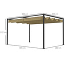 Outsunny 4x3(m) Metal Pergola Gazebo Patio Sunshelter Retractable Canopy Khaki
