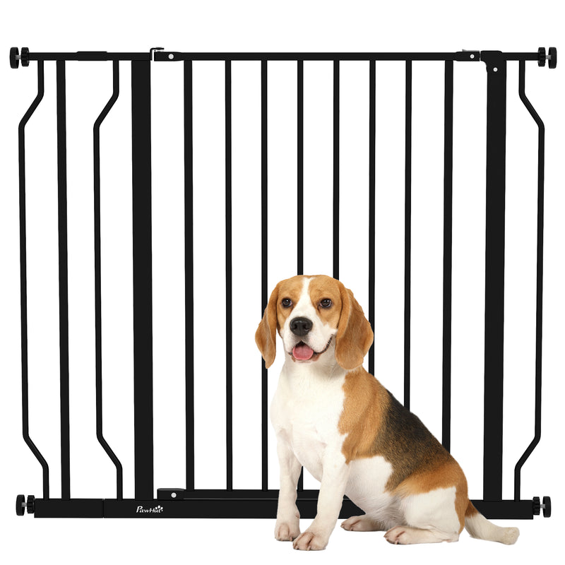 PawHut Dog Gate Wide Stair Gate w/ Door Pressure Fit, 75-95W cm, Black