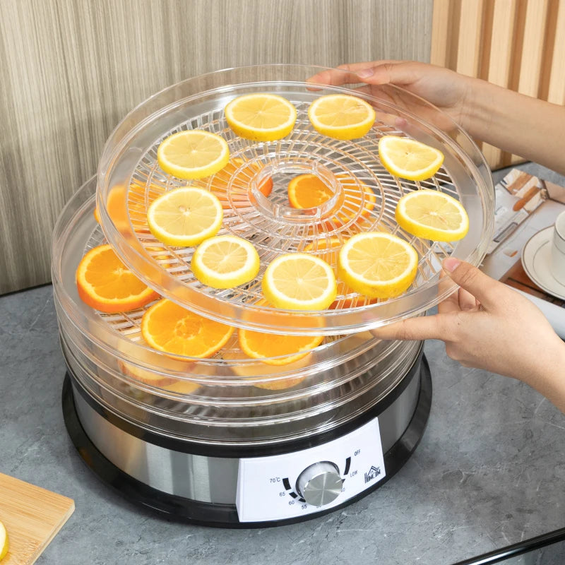 HOMCOM Food Dehydrator 5 Tier 250W - Stainless Steel