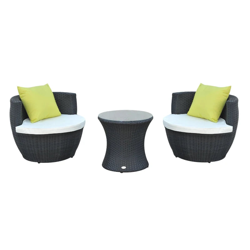 Outsunny-3 Piece Rattan Bistro Set With Cushions