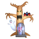 Halloween Inflatable Ghost Tree with White Ghost and Tombstone 8'