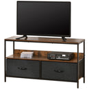 HOMCOM TV Cabinet, TV Console Unit with 2 Foldable Linen Drawers Rustic Brown